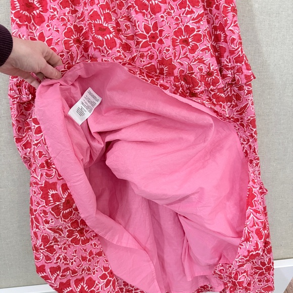 J. Crew Tiered Midi Dress Cotton Poplin Pink Red 12P - Picture 8 of 10